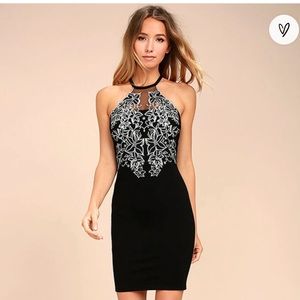 NWT LuLus Nights in Ibiza Black Embroidered Bodycon Dress